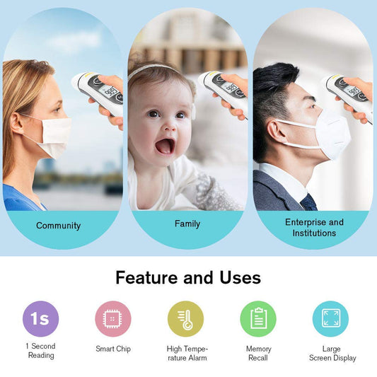 Thermometer for Adults,Touchless Digital Infrared Thermometer for Fever, Ear and Forehead Thermometer for Baby and Kids, with LCD Screen, Memory Recall, Fever Alarm (White)