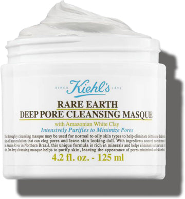 Kiehl'S Rare Earth Mask - Pore Minimising Clay Mask For Oily Skin & Visible Pores - Cleanses Skin & Reduces Shine With Amazonian White Clay, 125Ml