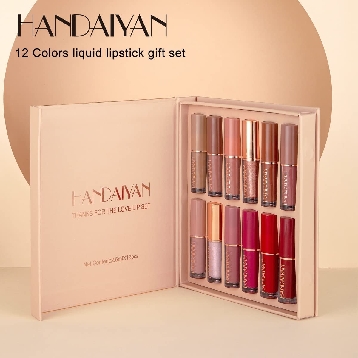 12 Colors Book Style Velvet Matte Liquid Lipstick Christmas Gift Set Long-Lasting Non-Stick Cup Not Fade Shimmer Nude Lip Gloss Thanks For The Love Lip Set (Set B)