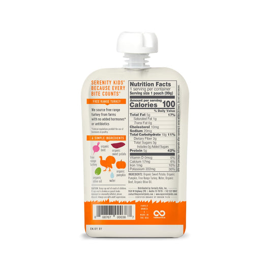 Serenity Kids 6+ Months Baby Food Pouches Puree Made With Ethically Sourced Meats & Organic Veggies | 3.5 Ounce Bpa-Free Pouch | Free Range Turkey, Sweet Potato, Pumpkin, Beet | 6 Count
