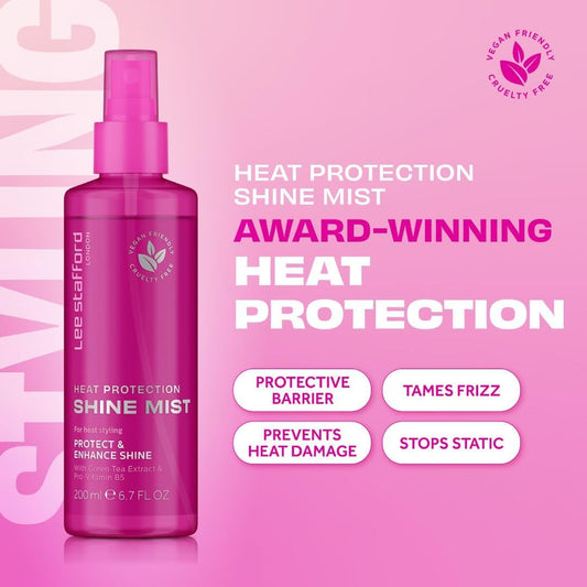 Lee Stafford Heat Protection Spray For Hair | Styling Collection - Leave In Anti-Frizz Control Treatment, Thermal Defense Shine Coat Mist For Daily Use, Flat Iron & Blow Dry Safe, 200 Ml