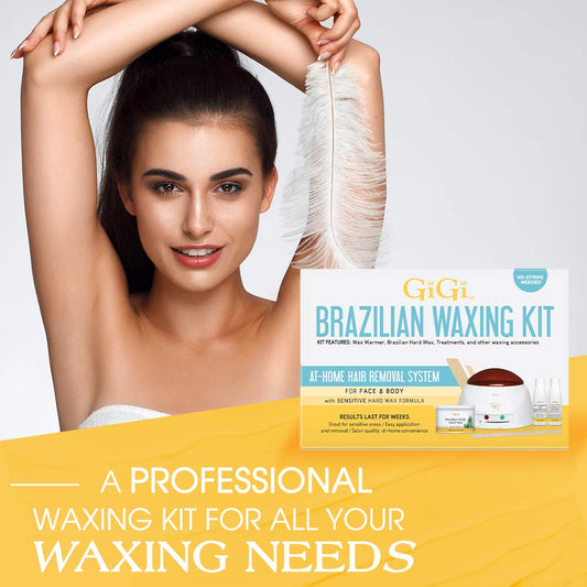 Gigi Brazilian Waxing Kit - At-Home Hair Removal Kit With Warmer, Hard Wax, And Pre & Post Treatments For Face, Bikini, And Body, 1-Set