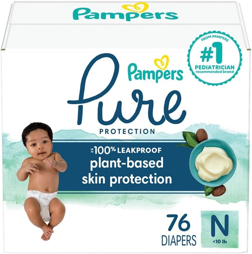 Pampers Pure Protection Diapers Newborn - Size 0, 76 Count, Hypoallergenic Premium Disposable Baby Diapers