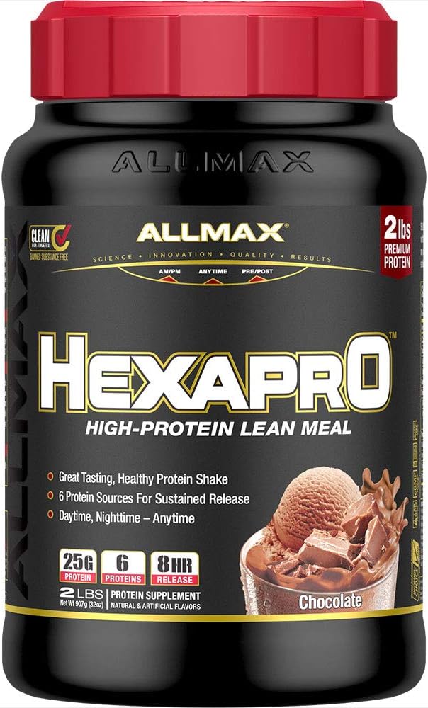 Allmax Hexapro, Chocolate - 2 Lb - 25 Grams Of Protein Per Serving - 8-Hour Sustained Release - Zero Sugar - 21 Servings