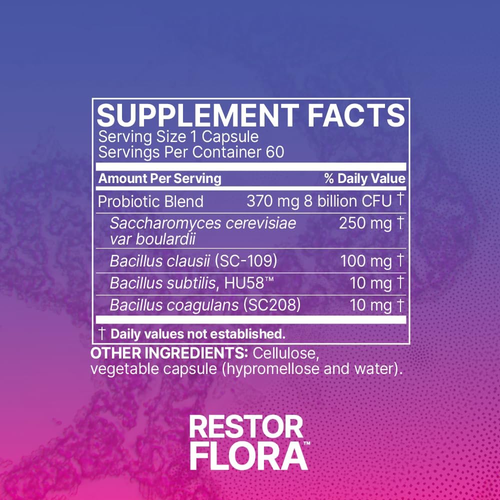 Microbiome Labs Restorflora Probiotics For Digestive Health - Gut Health Supplements With Dual Action Probiotics For Women, Men & Kids 5+ - Support Bowel Regularity & Immune Function (60 Capsules) : Health & Household