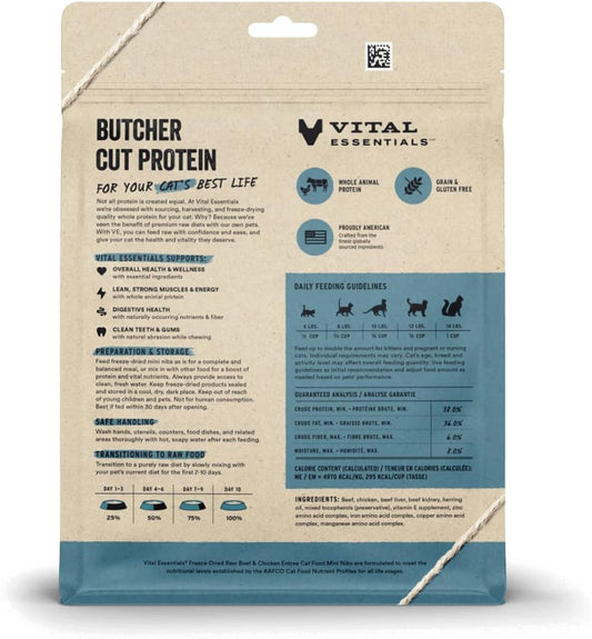 Vital Essentials Freeze Dried Raw Cat Food, Beef & Chicken Mini Nibs Entree, 8 Oz