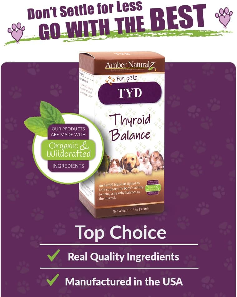 Amber Naturalz Tyd Thyroid Balance Herbal Supplement For Dogs, Cats, Birds, Guinea Pigs, And Rabbits | Herbal Pet Supplement For Thyroid Health | 1 Fluid Ounce Glass Bottle | Manufactured In The Usa : Pet Supplies