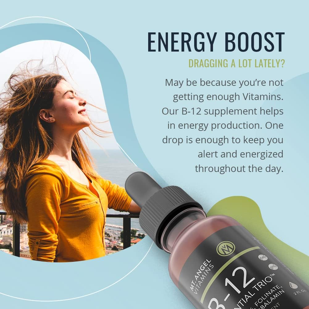 Mt. Angel Vitamins - B12 Essential Trio - Vegan Sublingual Drops with High-Potency Methyl B12, B6 & Folate - Easy Absorption Liquid - Non-GMO, Made in USA : Health & Household