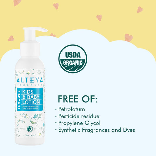 Alteya Organics Kids and Baby Lotion - USDA Certified Organic - 3.7 Fl Oz/110mL