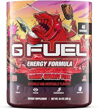 G Fuel Raging Gummy Fish Energy Drink Powder, Pre Workout Caffeine Mix For Gaming, Sugar Free Focus Amino, Vitamin + Antioxidants, 9.9Oz (Gummy Fish Candy, 40 Servings) : Health & Household