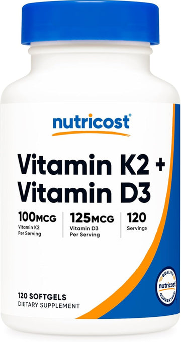 Nutricost Vitamin K2 (Mk7) (100Mcg) + Vitamin D3 (5000 Iu) 120 Softgels - Gluten Free And Non-Gmo