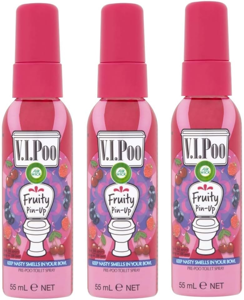 Air Wick V.I.P. Pre-Poop Toilet Spray | Fruity Pin-Up Scent | Contains Essential Oils | Travel size Air Freshener | Up to 100 uses - 1.85 Ounce (Pack of 3)