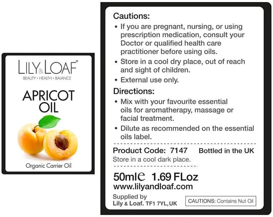 Lily & Loaf Apricot Organic Carrier Oil - 100% Pure & Natural - 50Ml