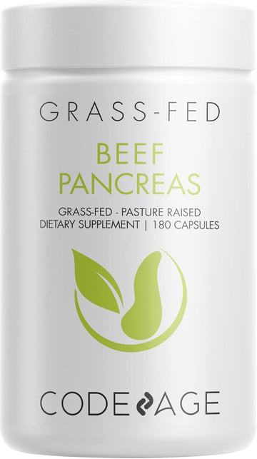 Codeage Grass Fed Beef Pancreas Supplement Glandulars - Freeze Dried, Non-Defatted Desiccated Beef Pancreas Pills – Pancreatic Enzymes Diet Meat - Pasture Raised Argentina Beef Vitamins - 180 Capsules