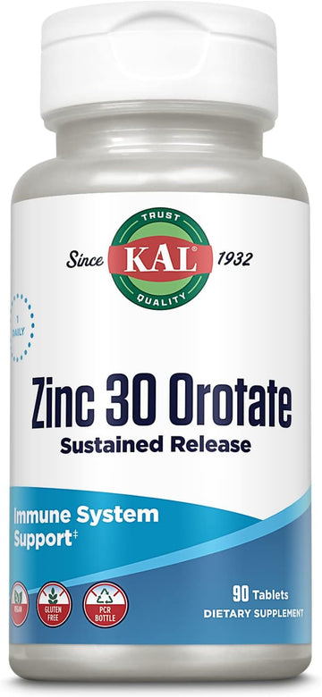 KAL Zinc Orotate 30mg, Sustained Release, Chelated Zinc Tablets, Immun