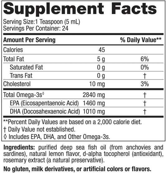 Nordic Naturals Ultimate Omega Liq, Lemon avor -  - 2840 mg Omega-3 - High-Potency Omega-3 Fish Oil Supplement with EPA & DHA - Promotes Brain & Heart Health - Non-GMO - 24 Servings