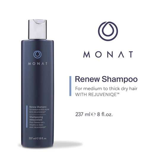 MONAT Renew™ Shampoo Infused with Rejuveniqe® - Moisturizing Shampoo w/Omega Fatty Acids for Medium to Thick Hair. Shine-enhancing, Ultra-hydrating Lather for Dry Hair - Net Wt. 237 ml / 8.0 fl. oz