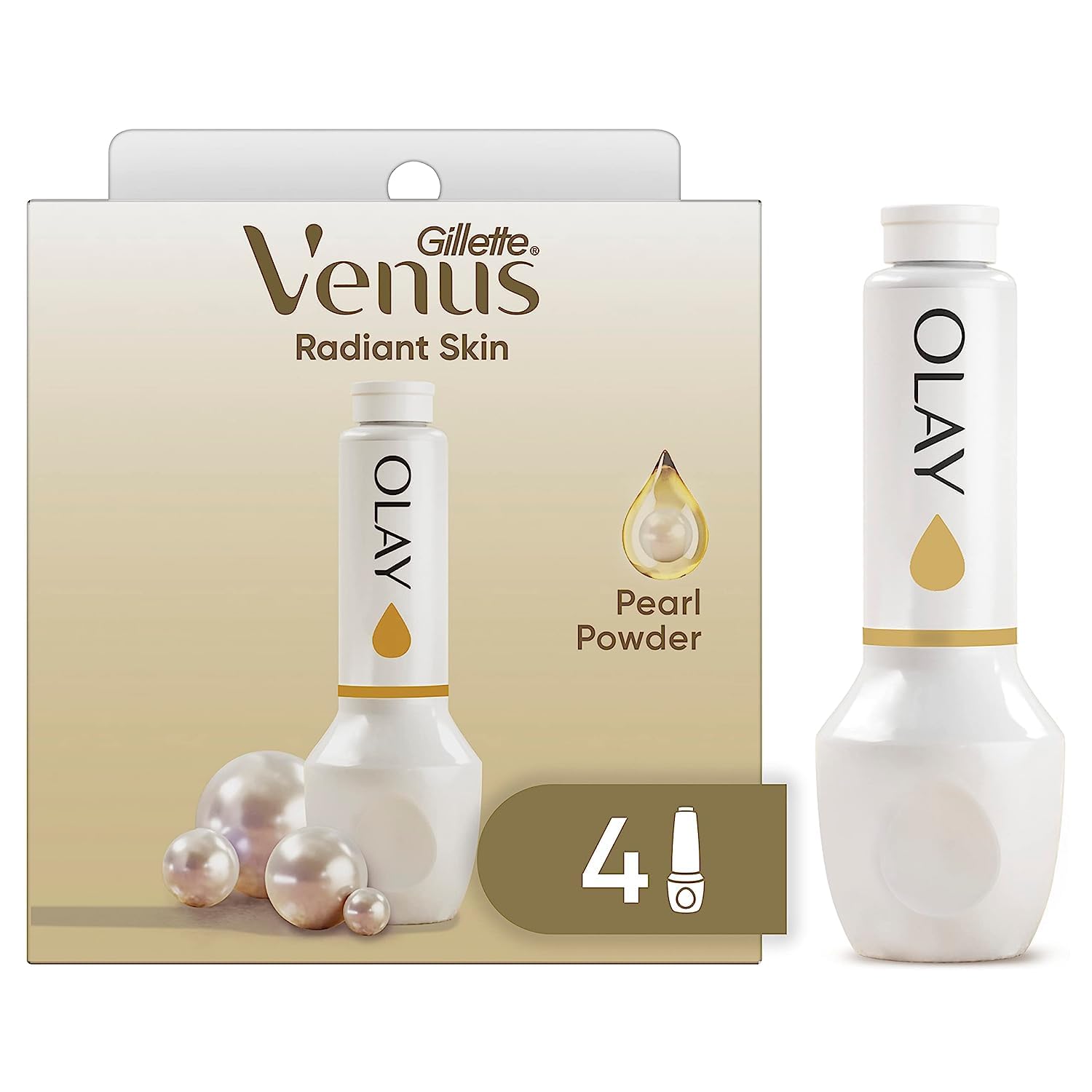 Gillette Venus Radiant Skin Pearl Powder Olay Razor Moisturizer Refills, 4Ct, White