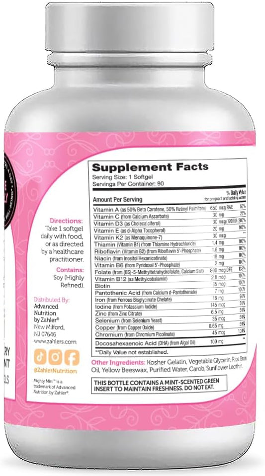 Zahler Mighty Mini Prenatal Vitamin With Dha & Folate - Certified Kosher - All Natural Prenatal Vitamins - Multivitamin For Pregnant Women - 19 Prenatal Vitamins Including Folic Acid (90 Softgels)