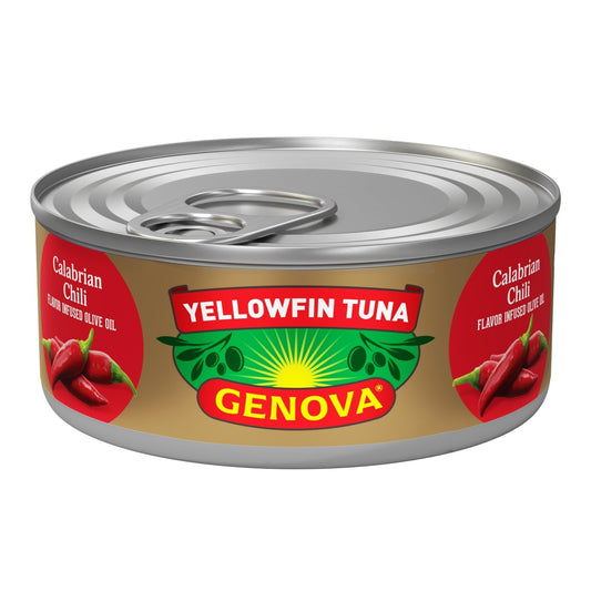 Genova Premium Yellowfin Tuna in Calabrian Chili Infused Olive Oil, Wild Caught, Solid Light, 5 oz. Can (Pack of 12)