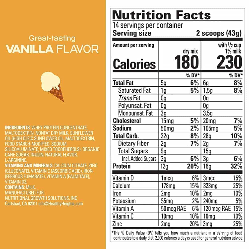 Healthy Height Grow Daily 3 Protein Powder (Vanilla) - Developed By Pediatricians - High In Protein Nutritional Shake - Contains Key Vitamins & Minerals