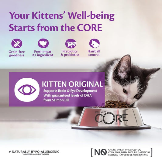 Wellness CORE Kitten Original, Dry Cat Food, Kitten Food Dry, Grain Free, High Meat Content, Chicken & Turkey, 1.75 kg?10728