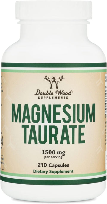 Magnesium Taurate Supplement For Cardiovascular Health To Boost Magnesium Levels (1,500Mg Per Serving, 210 Vegan Capsules) Non-Gmo, Gluten Free, By Double Wood Supplements