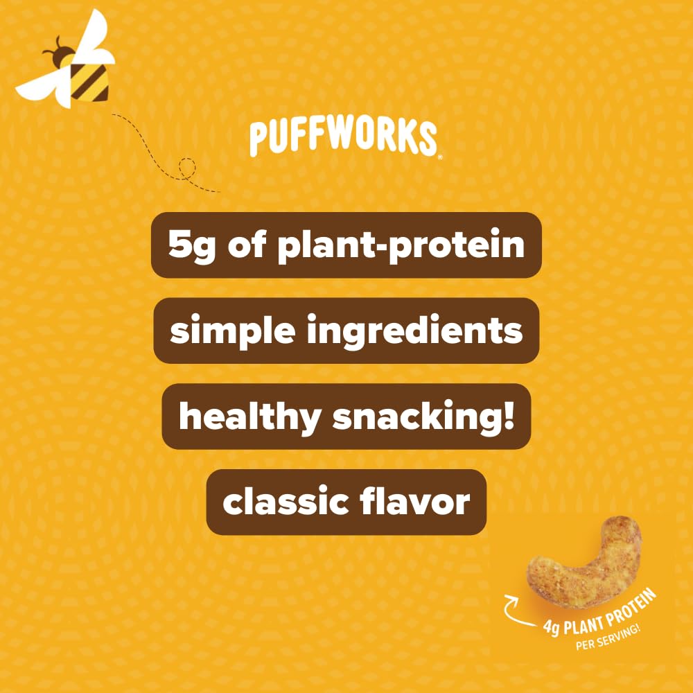 Puffworks Honey Organic Peanut Butter Puffs, 1.2 Ounce (Pack of 6), Plant-Based Protein Snack, Gluten-Free, Dairy Free, Kosher