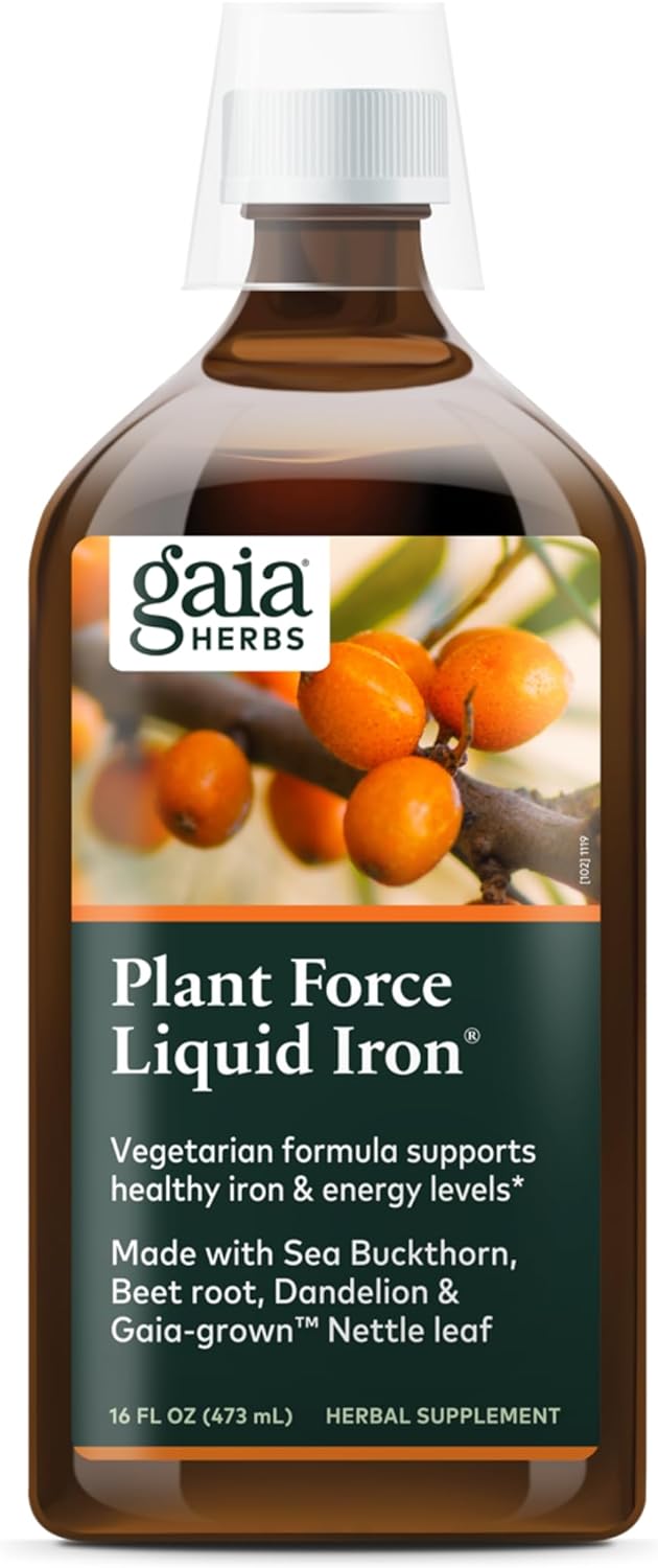 Gaia Herbs Plant Force Liquid Iron - Vegetarian Iron Supplement To Help Maintain Healthy Iron & Energy Levels - With Star Anise, Sea Buckthorn, Beet Root, Dandelion & Nettle - 16 Fl Oz (47 Servings)