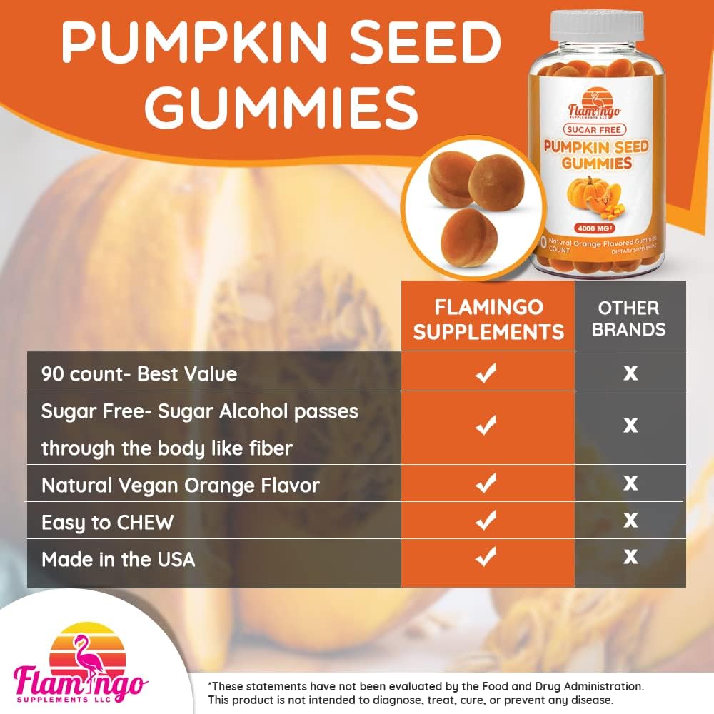 Pumpkin Seed Oil Gummies (4000mg) Sugar-Free Naturally Flavored- Pumpkin Seed Oil for Hair Growth, Bladder, Urinary Tract Support, Young Skin Supplement - Vegan, Halal Pumpkin Seed Extract- 90 Count