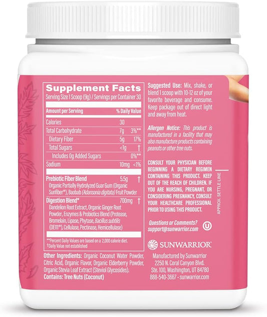 Sunwarrior Plant-Based Prebiotic Fiber Blend Powder | Probiotic Enzymes Sunfiber Soy Free Sugar Free Gluten Free Dairy Free | Strawberry Cooler 30 Servings | Shape Core Cleanser