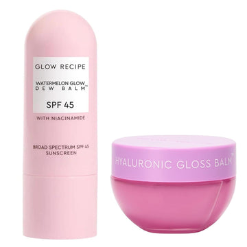 Glow Recipe Protect & Plump Duo - Spf Dew Balm Sunscreen Stick (0.58 Oz) - Plum Plump Hylauronic Acid Gloss Lip Balm (15 Ml) - Protect Skin From Uva Rays & Dark Spots + Soothe & Moisturize Dry Lips