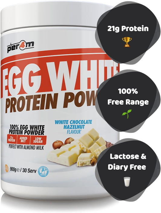 Per4M 100% Pure Free Range Egg White Protein Powder | 30 Servings High Protein Shake With Added Mct | Gut Friendly And Lactose-Free | With Essential Amino Acids (900G, Double Chocolate)