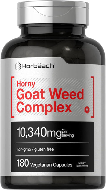 Horbäach Horny Goat Weed Complex | 10,340 Mg | 180 Capsules | Vegetarian, Non-Gmo, And Gluten Free Formula With Tribulus, Maca, Yohimbe, And L-Arginine