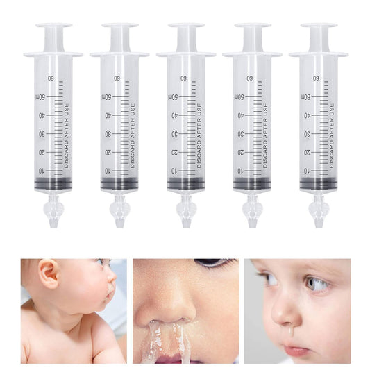 Syringe Nasal Irrigator, Silicone Tip Professional Infant Nose Cleaner Easy Carry for Nose Nursing 60ml