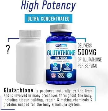 We Like Vitamins Glutathione 500mg Per Serving | Manufactured in USA | 200 Glutathione Capsules | Highly Bioavailable Reduced Glutathione Supplement | Organic L-Glutathione Supplement for Antioxidant : Health & Household