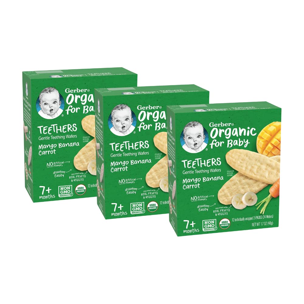 Gerber Organic Teethers Gentle Teething Wafers, Mango Banana Carrot (1 Count (Pack of 3))