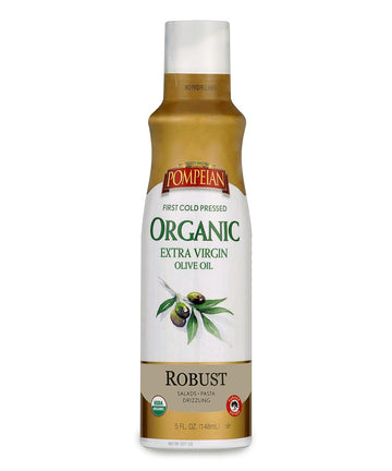 Pompeian Usda Organic Extra Virgin Olive Oil Non-Stick Cooking Spray, Full-Bodied, Perfect For Salads And Pasta, Naturally Gluten Free, Non-Allergenic, Non-Gmo, No Propellant, 5 Fl. Oz., Single Bottle