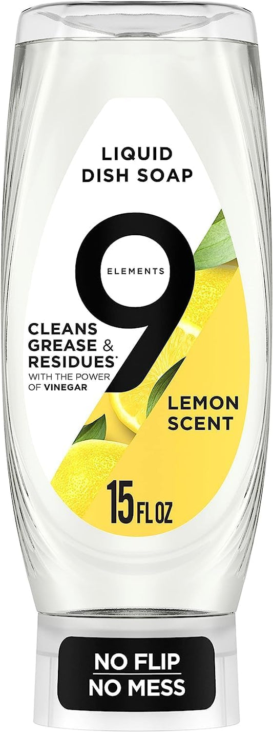 9 Elements EZ Squeeze Dish Soap, Lemon Scent, 15 oz Bottles (3 Pack)