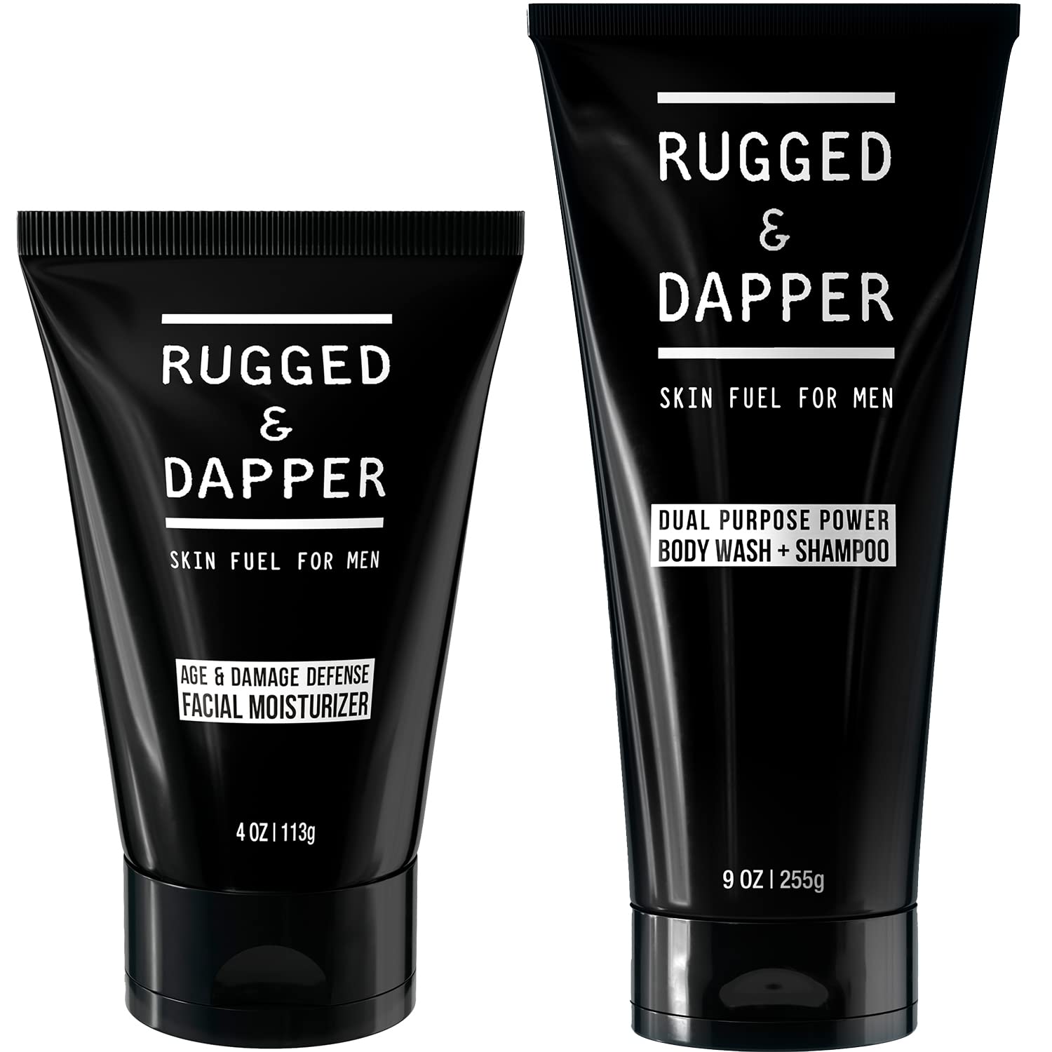 RUGGED & DAPPER Age + Damage Defense Facial Moisturizer and Dual Purpose Power Body Wash + Shampoo Bundle