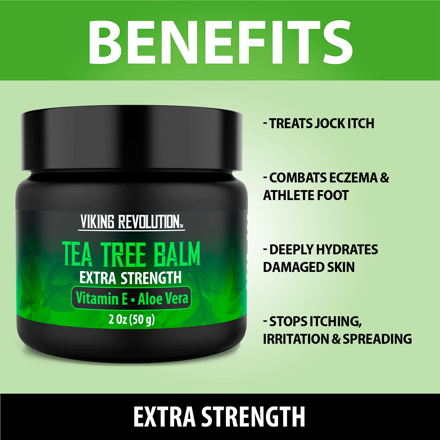 Viking Revolution Tea Tree Oil Cream - Super Balm Athletes Foot Cream - for Eczema, Jock Itch, Ringworm, Nail Treatment - Soothing Skin Moisturizer for Itchy, Scaly, Cracked Skin, 2 Ounce (Pack of 1) : Beauty & Personal Care