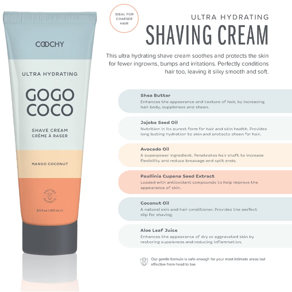 Coochy Ultra Hydrating Shaving Cream | Prevents Irritation, Bumps & Dry Skin | Doubles As Hair Conditioner | Coconut Oil, Tea Tree Oil, Jojoba Oil, Shea Butter & Aloe Vera | Mango Coconut 8.5Oz/250Ml : Beauty & Personal Care