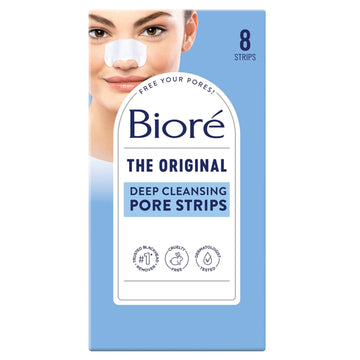 Biore Original, Deep Cleansing Pore Strips, Nose Strips For Blackhead Removal, With Instant Pore Unclogging, Features C-Bond Technology, Oil-Free, Non-Comedogenic Use, 8 Count