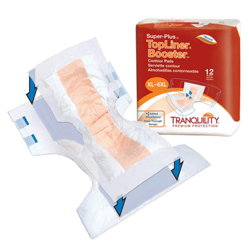 Tranquility TopLiner® Disposable Absorbent Booster Contour Pads for Bowel Incontinence - Super-Plus (32" x 14") - 12 ct : Health & Household