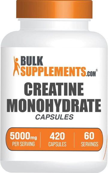 BulkSupplements.com Creatine Monohydrate Capsules - Micronized Creatine Monohydrate, Creatine Pills - 7 Creatine Capsules per Serving, 5000mg, Gluten Free, 420 Capsules (Pack of 1)