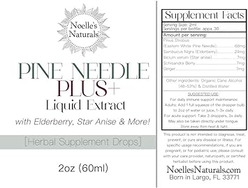 Pine Needle Plus+ Herbal Extract Drops With Eastern White Pine Needles, Organic Elderberry, Star Anise And More! High In Shikimic Acid - Immune Support