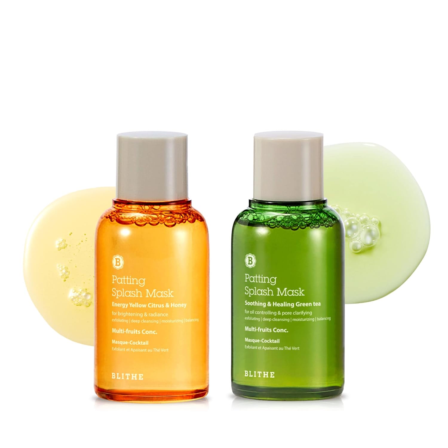 Blithe Exfoliating Face Wash With Aha Yellow & Green Tea Mask - Lactic Acid Facial Wash Exfoliant With Green Tea For Pore Care, Yellow Citrus Honey Mask For Brightening