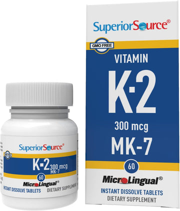 Superior Source Vitamin K2 MK-7 (Menaquinone-7), 300 mcg, Quick Dissolve MicroLignual Tablets, 60 Count, Healthy Bones and Arteries, Immune & Cardiovascular Support, Assists Protein Synthesis, Non-GMO