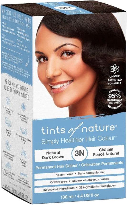 Tints Of Nature 3N Natural Dark Brown Permanent Hair Dye, Nourishes Hair And Covers Greys, Ammonia-Free, 130Ml