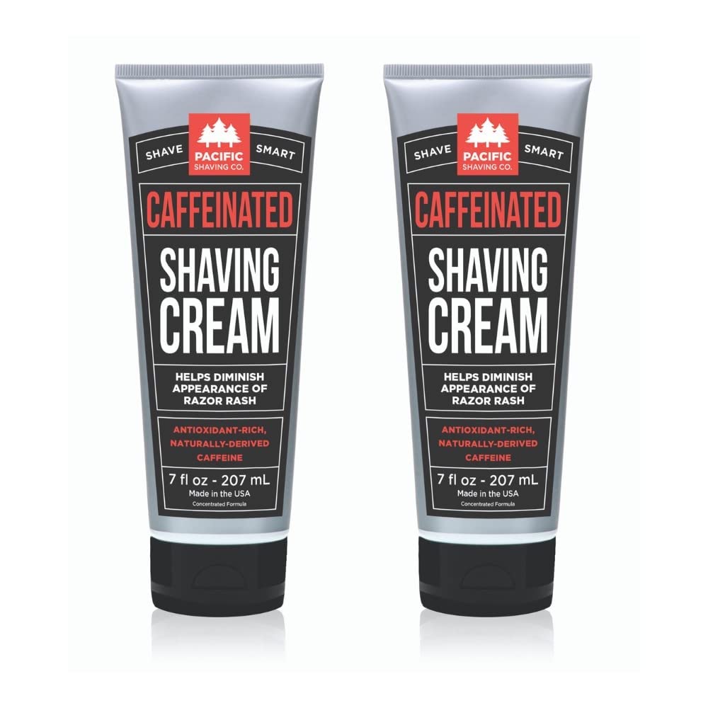 Pacific Shaving Company Caffeinated Shaving Cream - Caffeine, Shea Butter + Spearmint Antioxidant Shaving Cream - Clean Formula For A Hydrating, Redness Reducing + Irritation-Free Shave (7 Oz, 2 Pack)